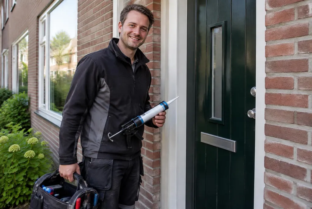 Vakman van Kitbedrijf Nieuwkoop bij de voordeur van een woning